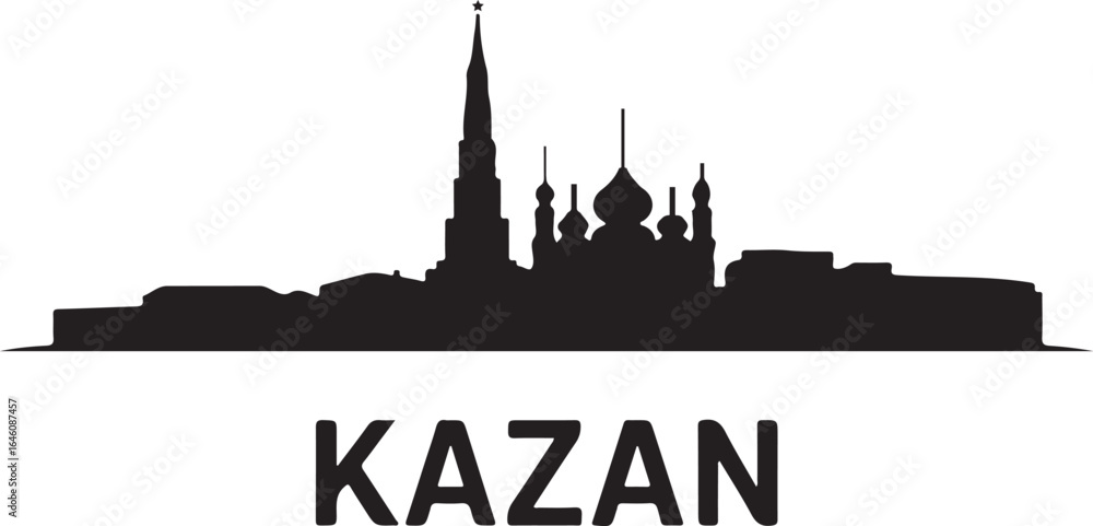 Fototapeta premium Kazan skyline horizontal banner Russia cityscape vector black on white