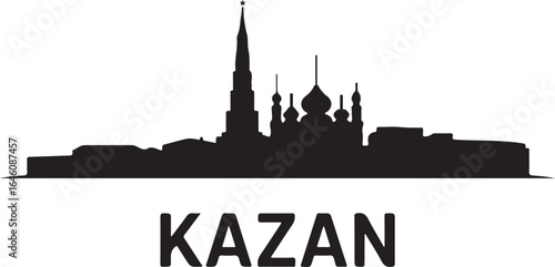 Kazan skyline horizontal banner Russia cityscape vector black on white