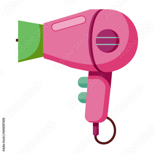 Stylized pink hair dryer with concentrator nozzle vector illustration
