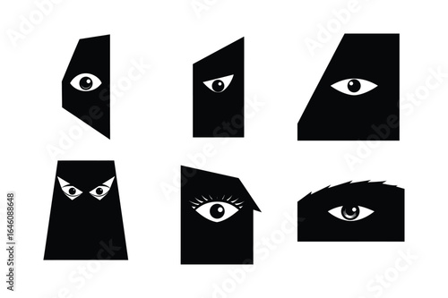 Spooky eye peeking silhouette vector illustration black halloween artboard