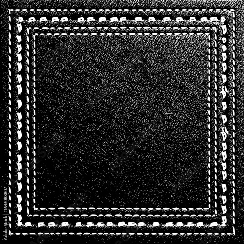 Black leather texture with white stitching pattern for background and design element use for crafts and arts