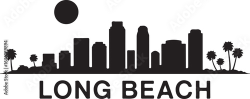 Long Beach skyline horizontal banner California cityscape vector black on white
