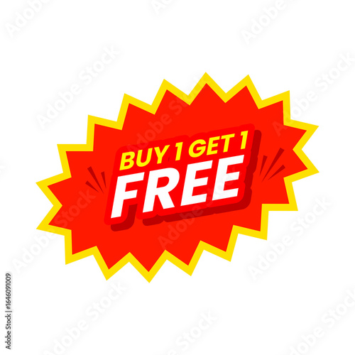 Buy one get one free sale sticker isolated on transparent background