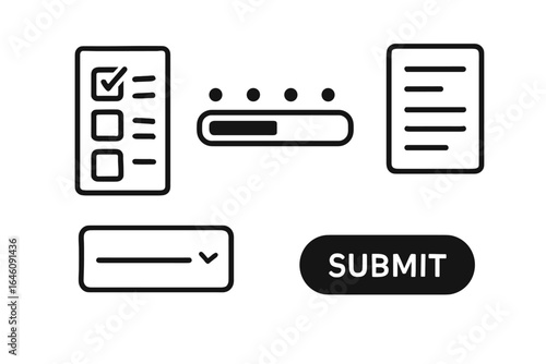 Minimalist ui elements: checklists, progress bars, dropdowns, submit button