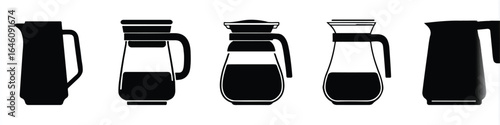Elegant Collection of Coffee and Tea Jugs in Silhouette Vector Illustration Modern Drinkware Graphics for Cafe and Restaurant Design Elements Minimalist Kitchenware Icons