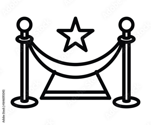Illustration of a red carpet event isolated on white background, featuring a star backdrop, velvet ropes, and stanchions, symbolizing glamour, celebrity, and exclusive access