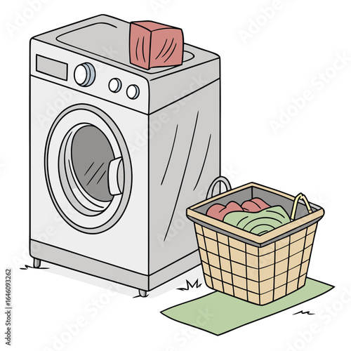 Washing machine vector illustration of a front-loading laundry appliance for domestic cleaning