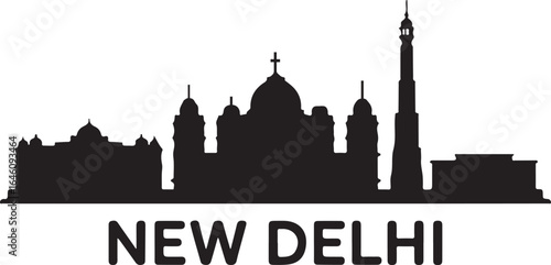 New Delhi skyline silhouette India cityscape vector black on white