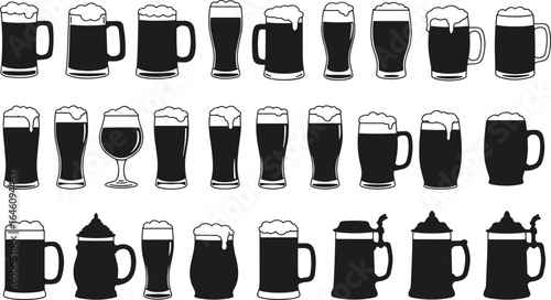 Beer Glasses, Mugs, Steins, Pint Collection, Bar Decor, Brewing, Beverage, Foam, Ale, Lager, Stout, Pub
