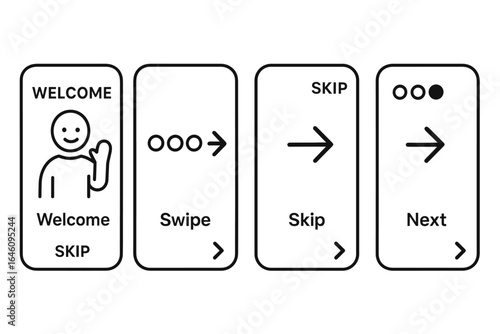 User interface design with swipe and skip navigation icons