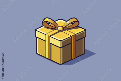 Golden gift box with a detailed bow and ribbon on a soft background, perfect for special occasions