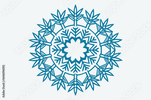 Intricate blue snowflake design depicting a beautiful pattern for winter holiday seasons and decorative backgrounds