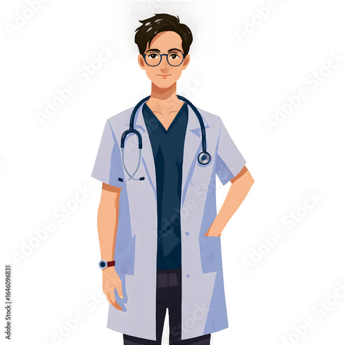 Male doctor illustration with stethoscope and lab coat