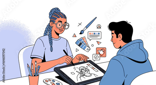 Collaboration in Creative Design Teamwork Featuring Digital Artist and Creative Director