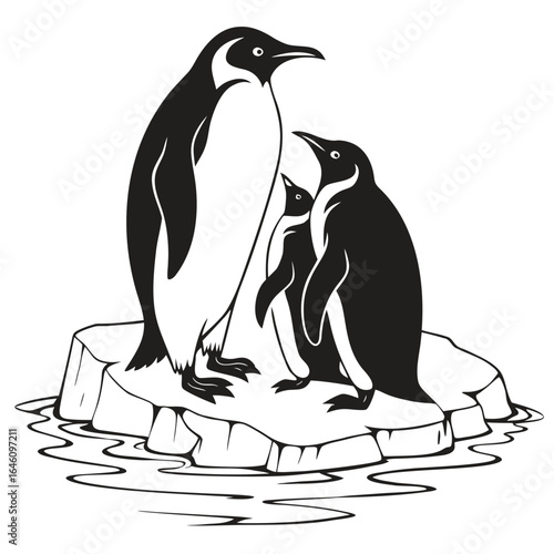 Penguins huddled on ice silhouette