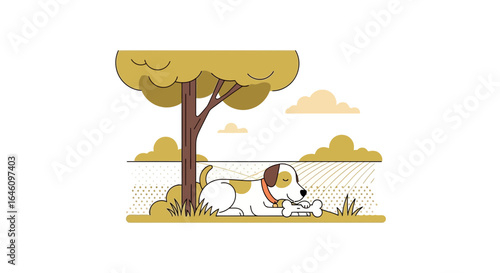 Cute Dog Enjoying Summer Outdoors Resting Under The Shade Of A Tree