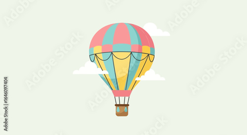 Colorful hot air balloon illustration against a light green background for travel and adventure