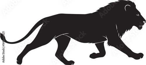 Running Lion Silhouette Vector, Black White Lion Illustration, Jumping Lion Dynamic Pose, Hunting Animal Wildlife Vector, Minimalist Running Lion Logo,