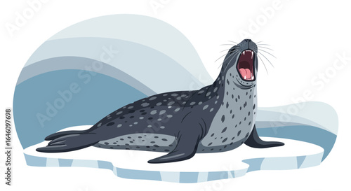 Cute illustration of a seal yawning on a glacier perfect for childrens books