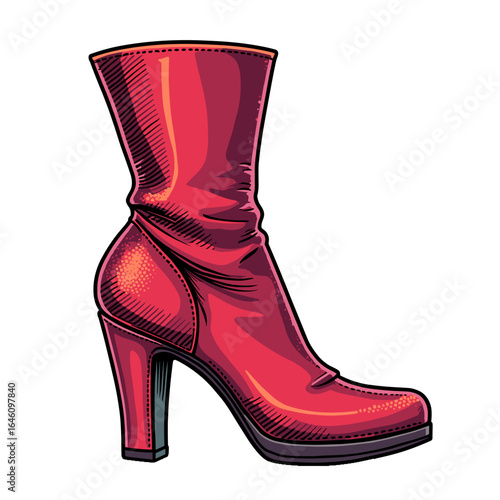 Side view of stylish red high-heeled ankle boots, perfect for fashion-forward looks