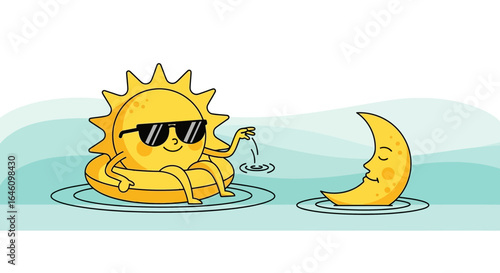 Cool Sun Lounging While Moon Dreams In The Water Day And Night