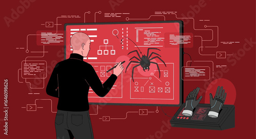 Cybersecurity analyst combats malware with advanced virtual reality interface technology platform