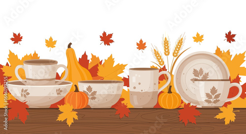 Cozy Autumn Arrangement with Pumpkins Golden Wheat and Fall Foliage on Tabletop