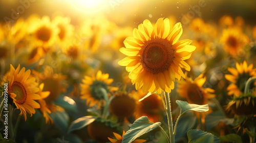Sunflowers turning towards the sun