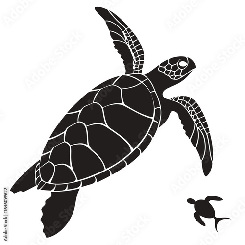 Turtle swimming underwater silhouette