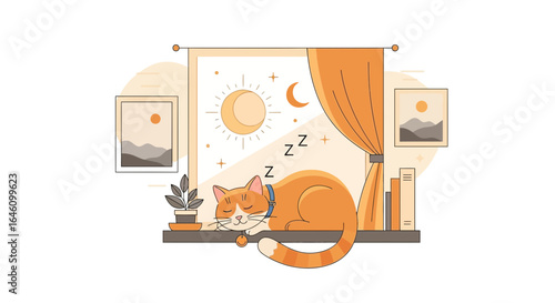 Cozy Cat Nap An Adorable Kitten Sleeping On a Window Sill in The Sunlight