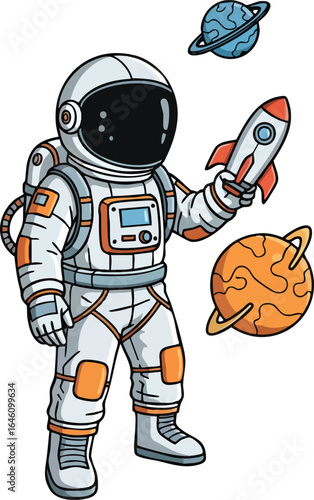 Cartoon Astronaut with Rocket