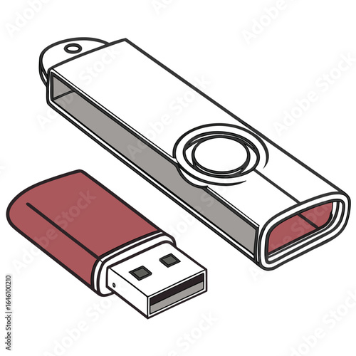 Portable digital storage device, a white USB flash drive or memory stick, isolated on a clean background for data connection