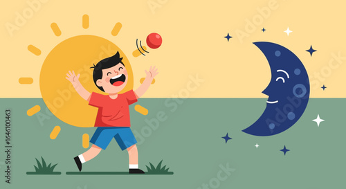 Daytime Playtime And Dreamy Night A Child's Whimsical World Illustration