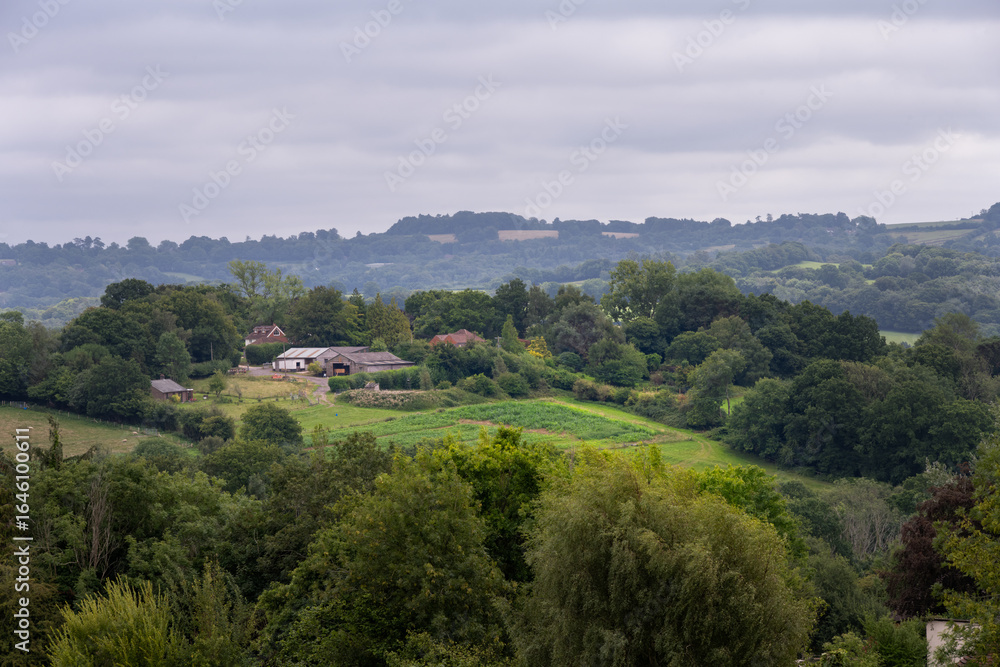 Obraz premium Walking around Mayfield, High Weald, East Sussex, England, on a cloudy summer day, view of the countryside.