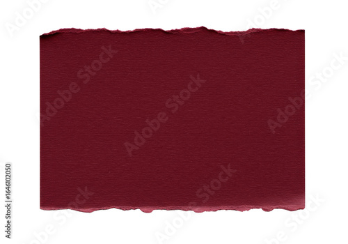 Square-shaped torn deep burgundy paper with textured fibers, isolated on white, great for elegant and bold typography.