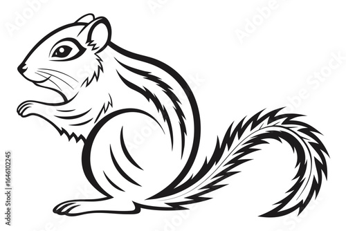Stylized Black and White Chipmunk Illustration.