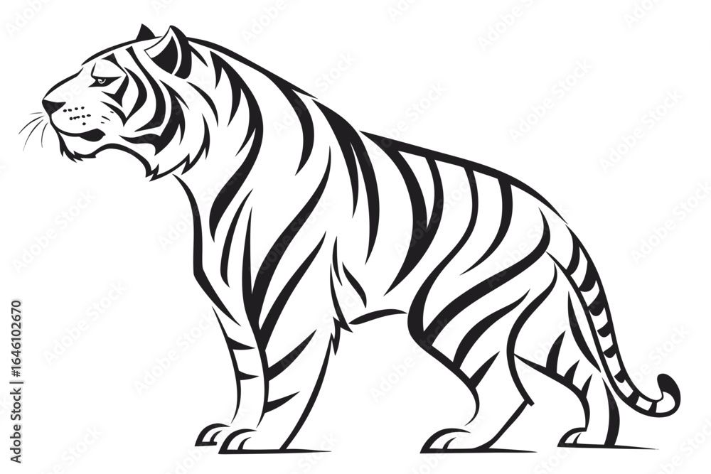 Fototapeta premium Stylized Black and White Tiger Illustration.