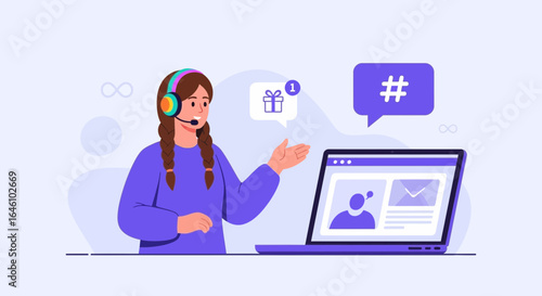 Customer support representative providing assistance online with friendly communication