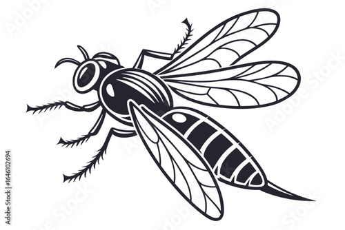 Stylized Black and White Wasp Illustration.