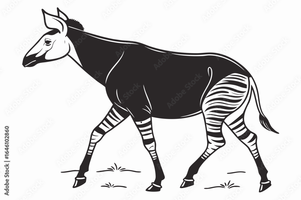 Obraz premium Stylized Okapi Walking in Black and White.
