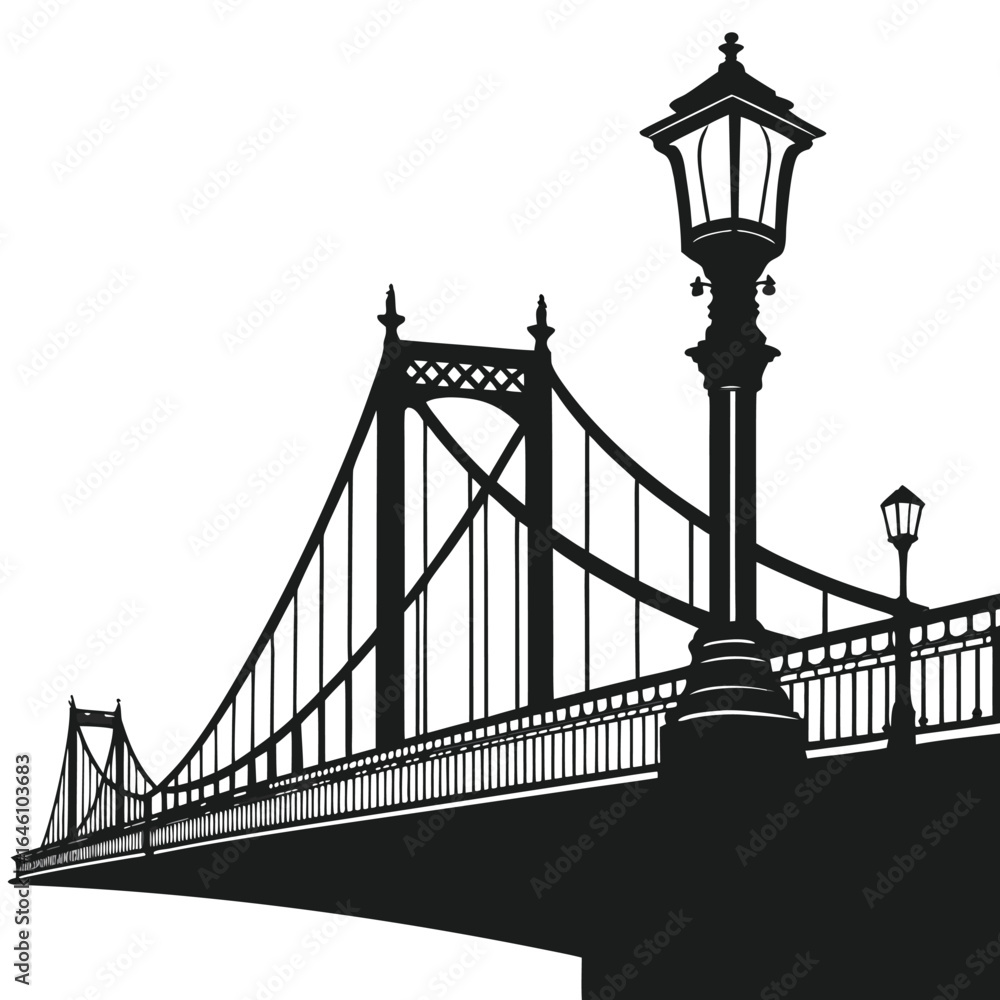 Fototapeta premium Bridge with lanterns at night silhouette