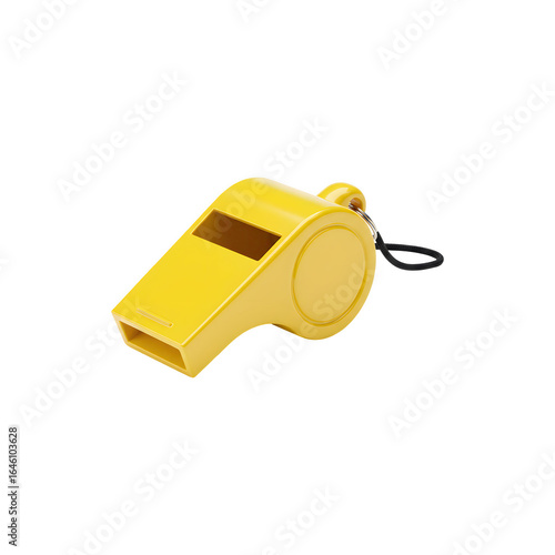 Shiny golden whistle sports referee accessory isolated on white background