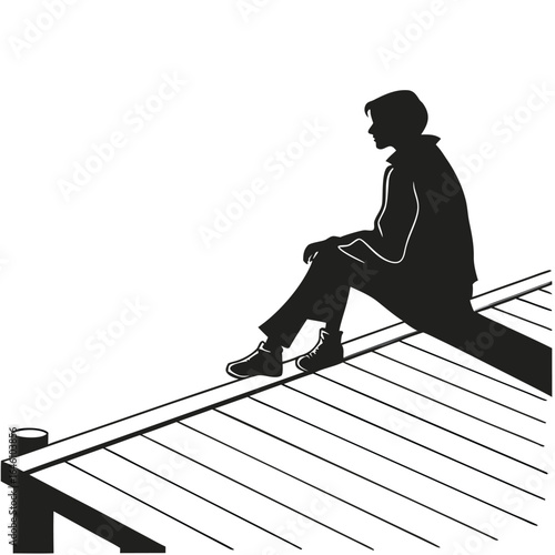 Person sitting on pier silhouette