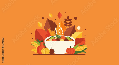 Delicious Fall Harvest Feast With Seasonal Vegetables And Autumn Leaves