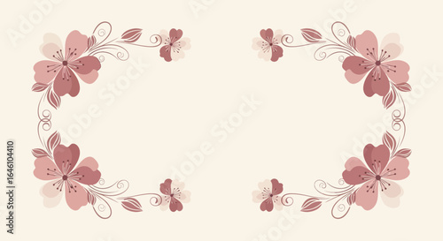 Elegant Floral Border With Delicate Blooms And Swirling Vines For Invitations