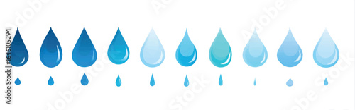 Gradient Water Drops Illustration Showing Light to Dark Blue Color Palette Ideal for Hydration Concepts and Environmental Conservation Themed Graphics with Clean Design