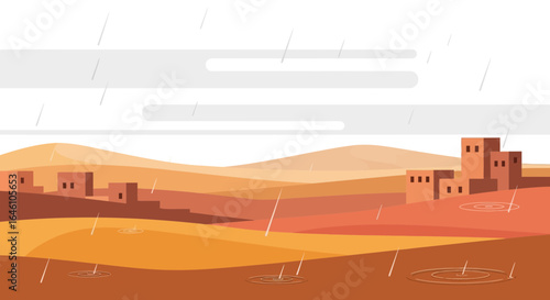 Desert Landscape Under Rain Depicts Hope And Renewal In Arid Climate