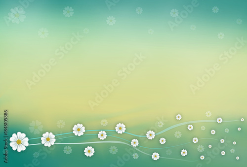 Summer green-yellow gradient background with border of white flowers