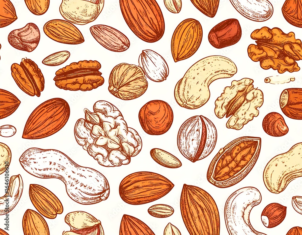Colorful nut pattern on white background Colorful nut pattern on white background