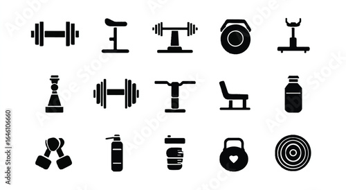 Gym Equipment Silhouettes for Fitness and Workout Vector Illustration a Collection of Dumbbells Weights Benches and Accessories for Strength Training and Exercise Programs
